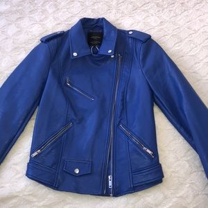 Blue Faux Leather Jacket